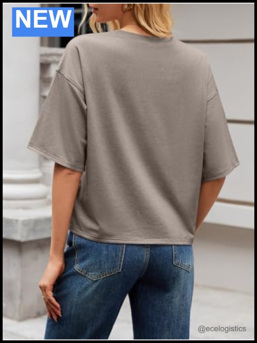 Oversized Cropped Crewneck Tee Short Sleeve Workout Top - Picture 2 of 6